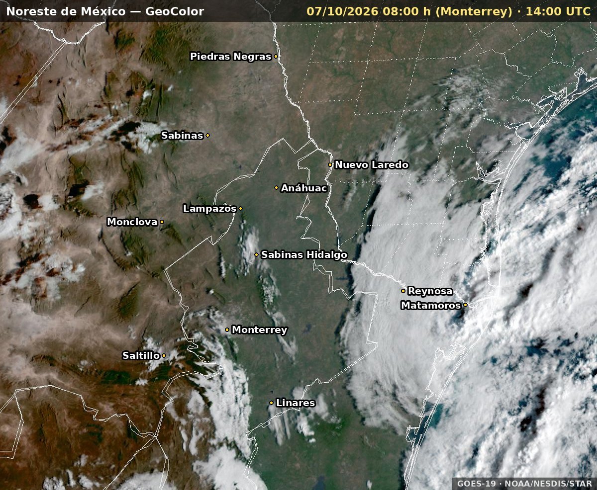 Imagen satelital más reciente: Noreste de México · GeoColor