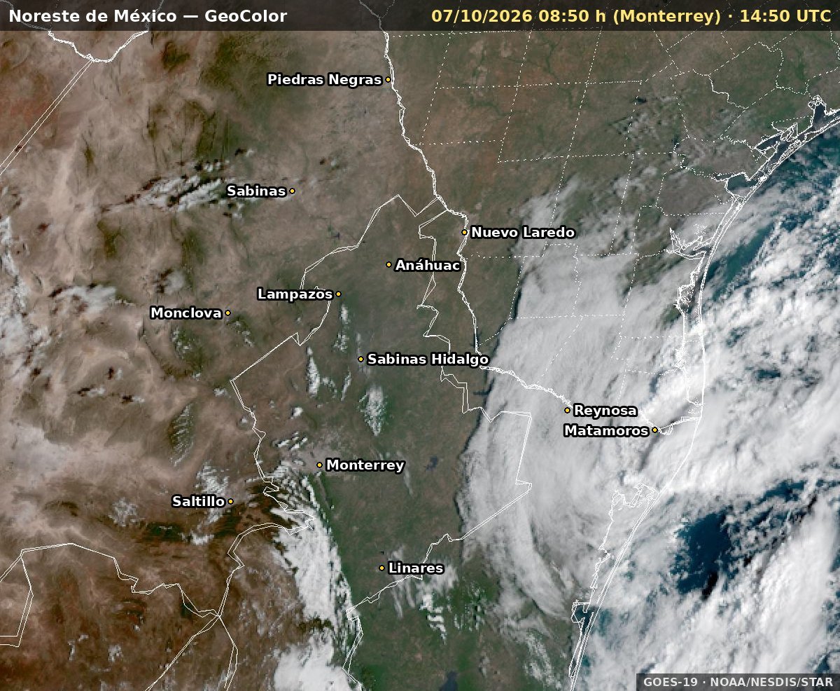 Imagen satelital más reciente: Noreste de México · GeoColor