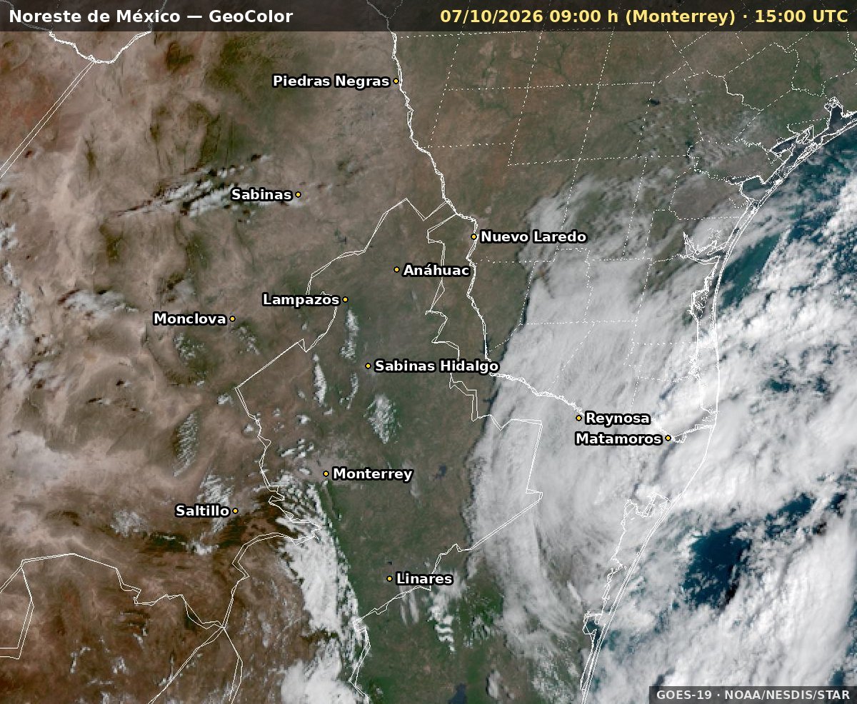 Imagen satelital más reciente: Noreste de México · GeoColor