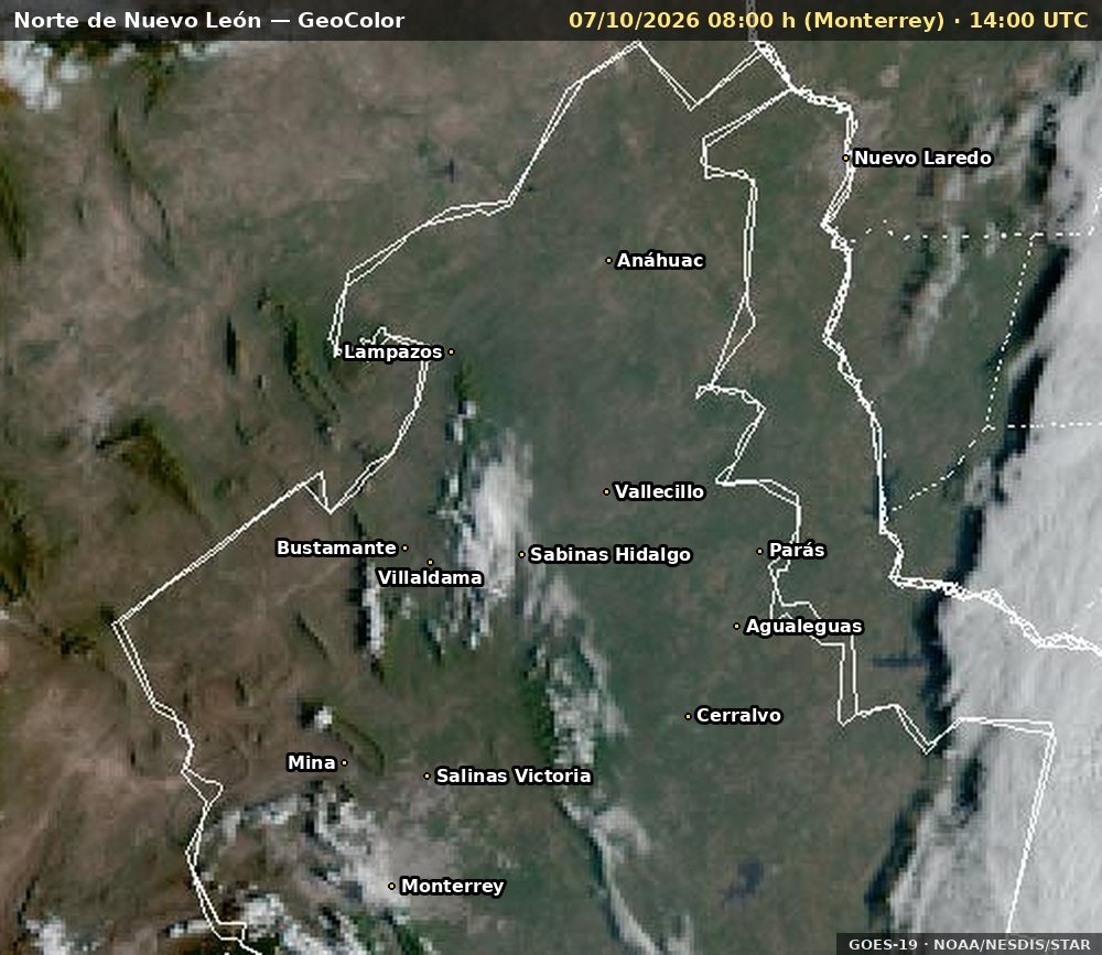 Imagen satelital más reciente: Norte de Nuevo León · GeoColor