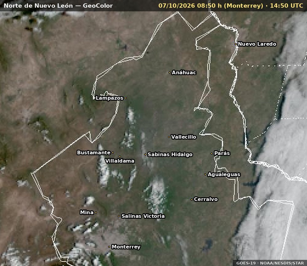 Imagen satelital más reciente: Norte de Nuevo León · GeoColor