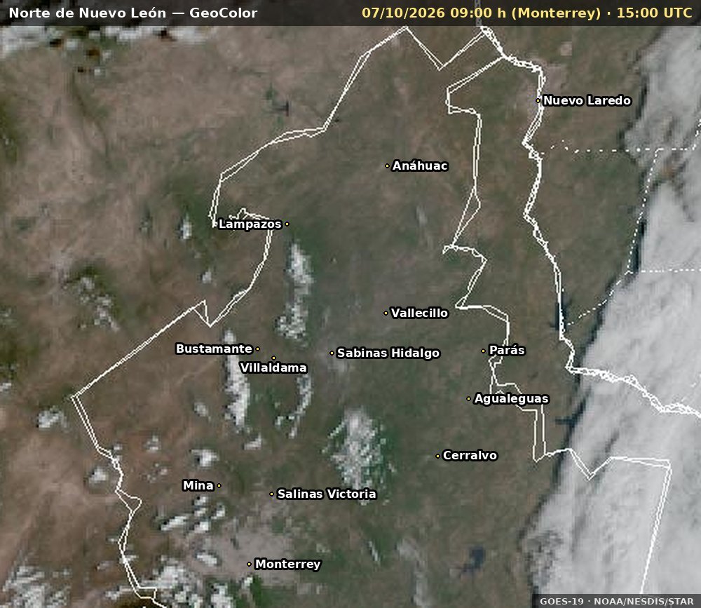 Imagen satelital más reciente: Norte de Nuevo León · GeoColor