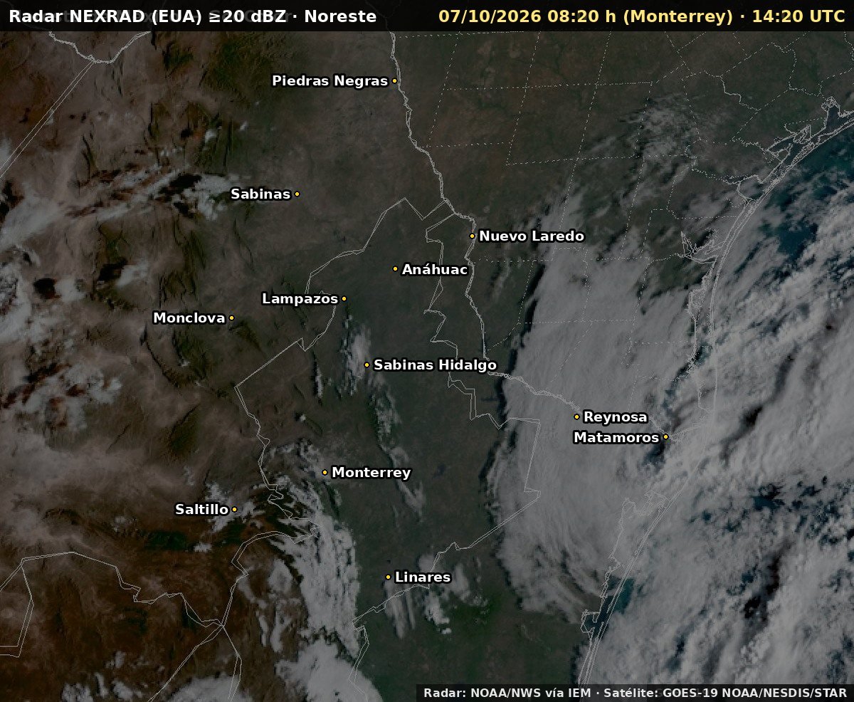 Radar meteorológico más reciente del noreste de México