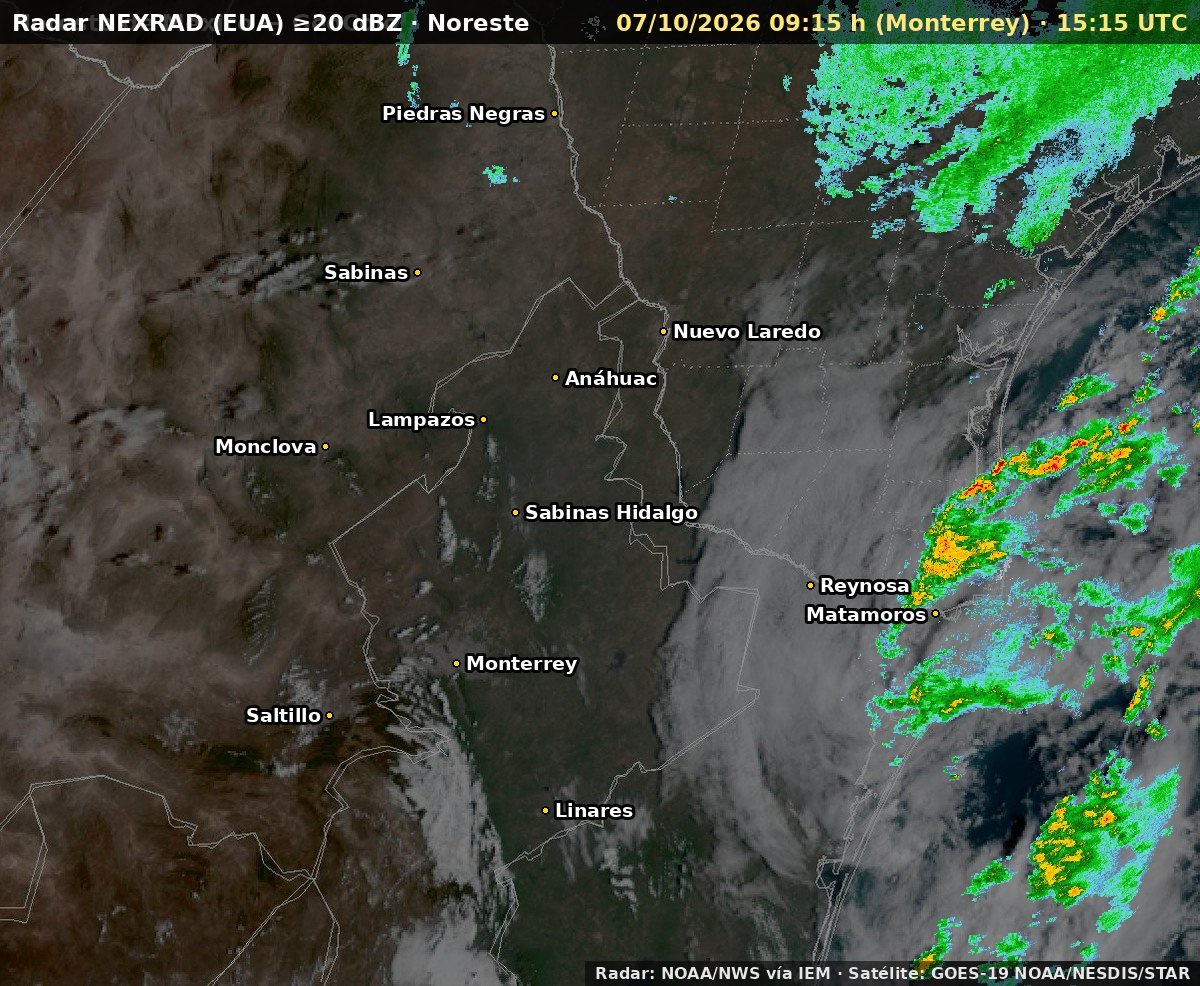Radar meteorológico más reciente del noreste de México